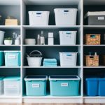A neatly organized and labeled storage system with various containers, shelves, and hooks holding a variety of household items in a clutter-free home